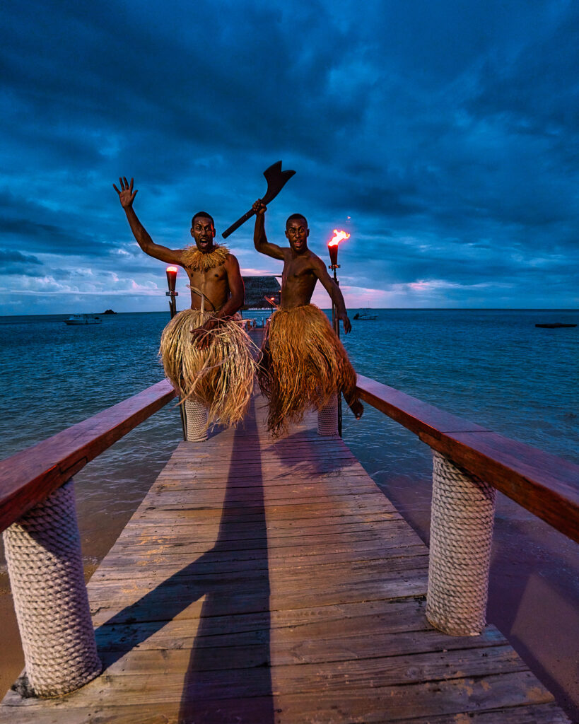 Local Fijians jumping on the dock at Malolo Resort